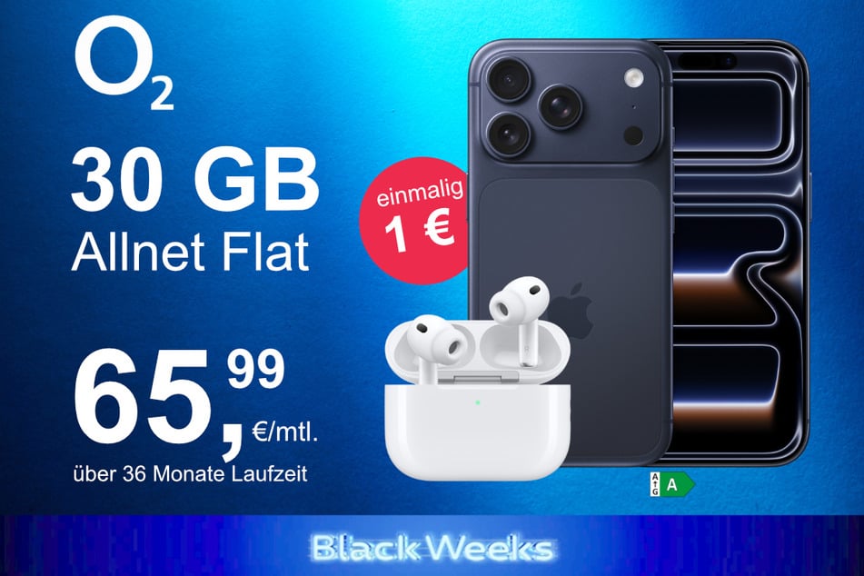 Bei o2 gibt's das iPhone 17 Pro Max jetzt mit AirPods Pro 3 im Bundle exklusiv für nur 1 Euro.