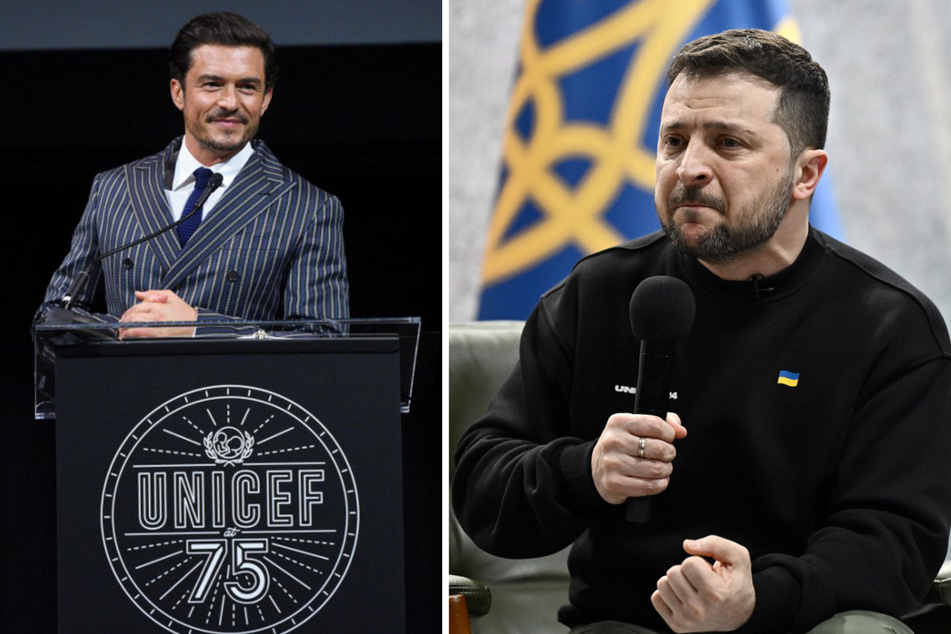 UNICEF ambassador Orlando Bloom (l.) and Ukrainian President Volodymyr Zelensky met to discuss the consequences of war for children in Ukraine.