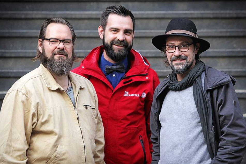 Moderator JB Nutsch (46), Danilo Schulz (36) von den Johannitern und Marco Pfennig (46) von der Band 108 Fahrenheit hoffen auf jede Menge Publikum.