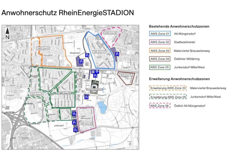 Östlich des RheinEnergie-Stadions wird eine neue Schutzzone (6, pink markiert) eingerichtet.