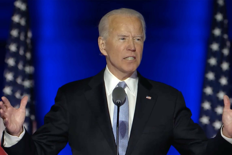 President-elect Joe Biden addressing supporters with a victory speech in Wilmington, Delaware.