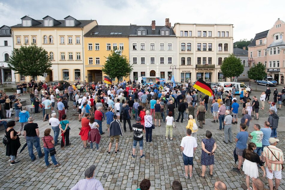 Die Kundgebung auf dem Sebnitzer Marktplatz.