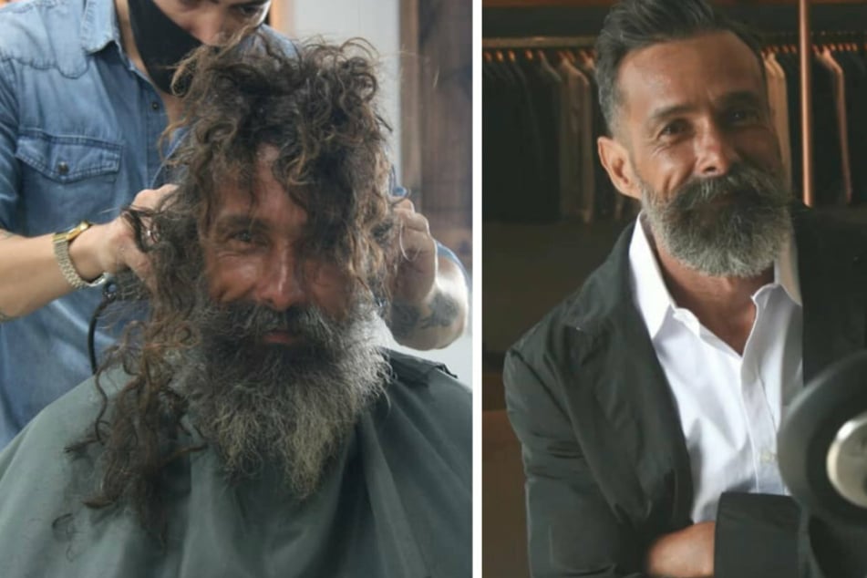 João Coelho (45) kommt völlig zerzaust zum Friseur (l). Doch nach einem Makeover ist der Obdachlose kaum mehr wiederzuerkennen!