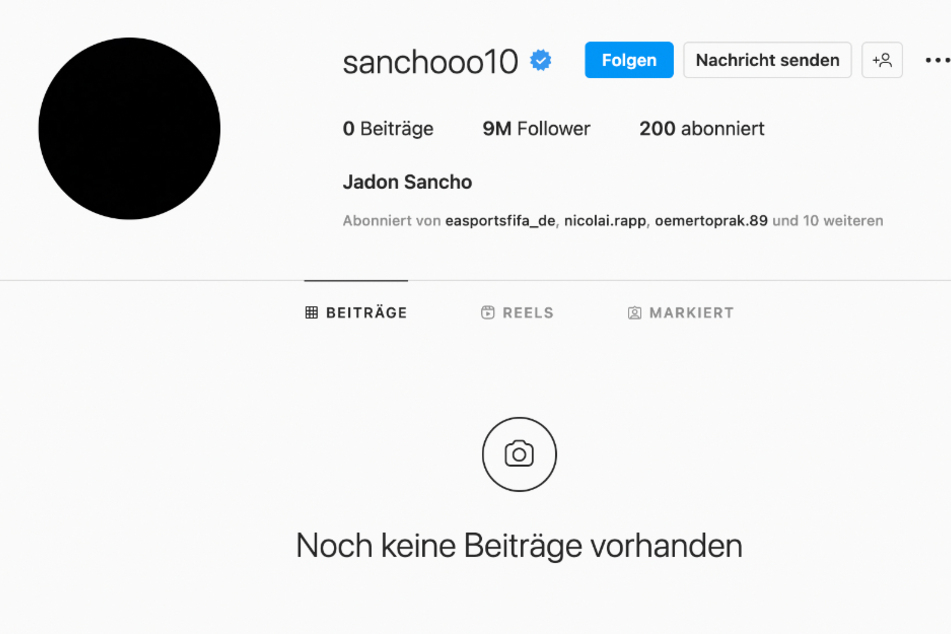 Social-Media-Pause? Die neun Millionen Follower von Jadon Sancho (22) stießen am Samstag auf ein leeres Profil.