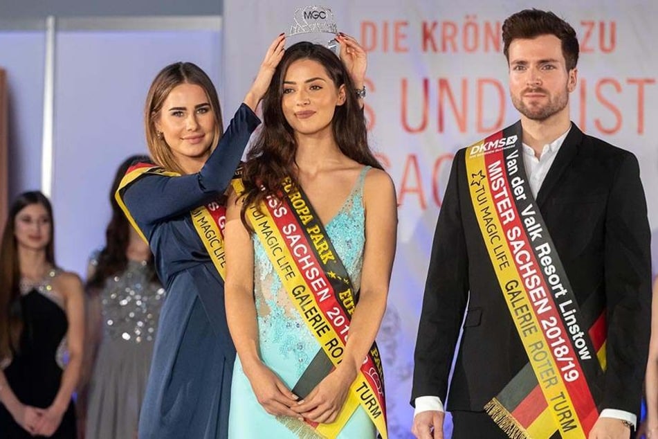Zwei neue Sterne am Beauty-Himmel: Miss Sachsen Anastasia Aksah (21, Mitte) und Mister Sachsen Tobias Ritter (28). Die amtierende Miss Germany Anahita Rehbein (24) überreichte den Siegern die begehrte Schärpe.