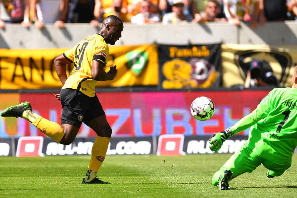 Das 1:0 für die SGD! Erich Berko lupft den Ball abgezockt über Köln-Keeper Timo Horn.