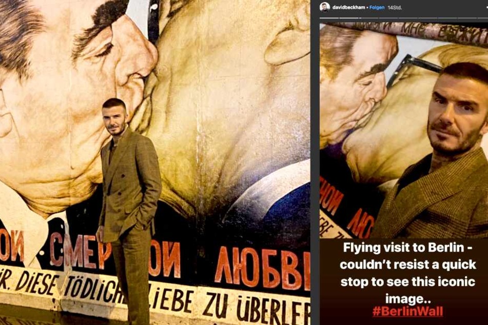 Der Fußballstar ließ es sich nicht nehmen, vor dem berühmten "Bruderkuss" an der East Side Gallery zu posieren.