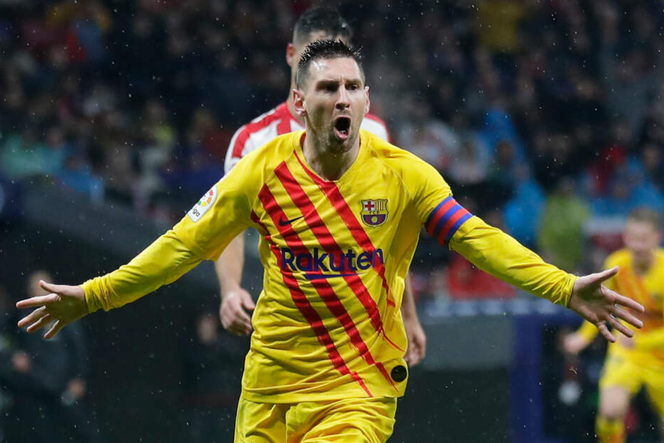 Nach seinem Siegtreffer am Wochenende gegen Athletico Madrid jubelt Lionel Messi.