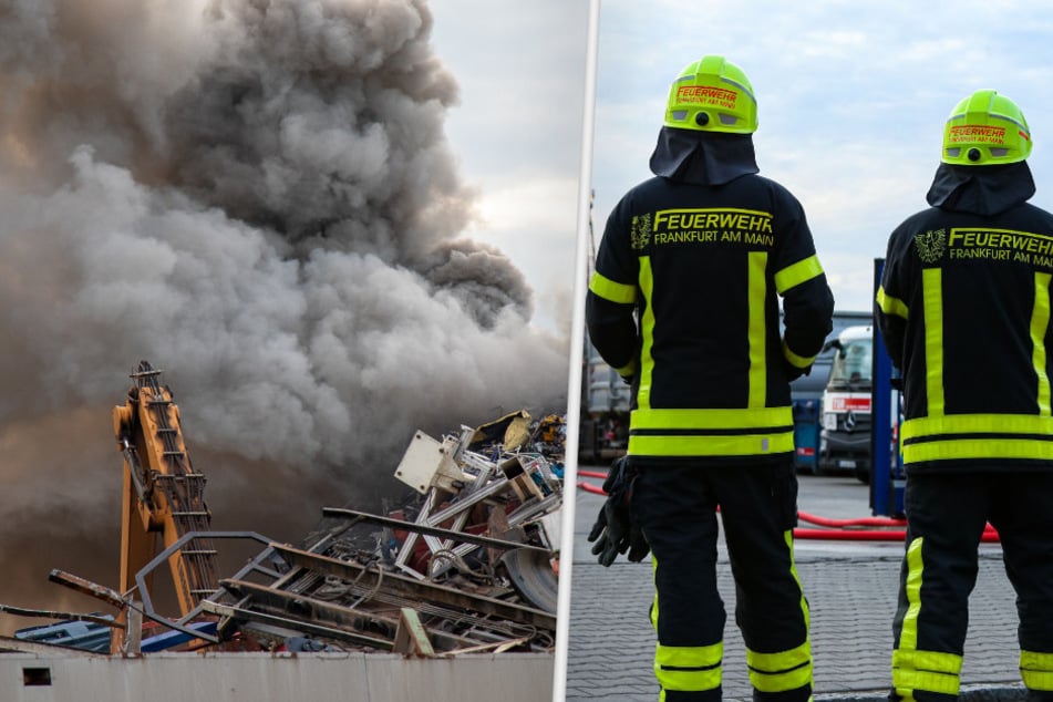 Frankfurt: Gewaltige Rauchwolke, übler Gestank: Brennender Schrotthaufen hält Feuerwehr in Atem