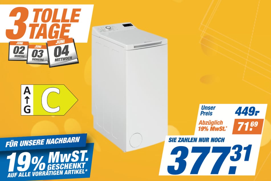 Bauknecht-Waschmaschine WAT Smart Eco 12C für 377,31 statt 449 Euro.