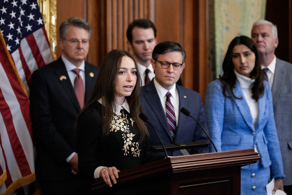 Bella Ingber, a college student from New York University, speaks during a news conference at the US Capitol Tuesday.