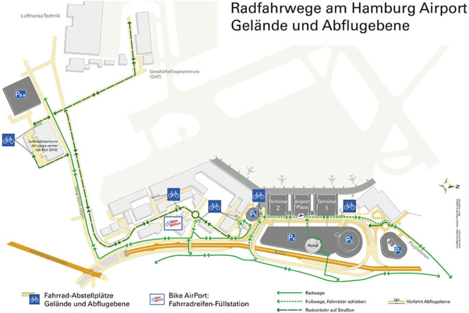 So sieht der Geländeplan für Radfahrer am Flughafen Hamburg aus.