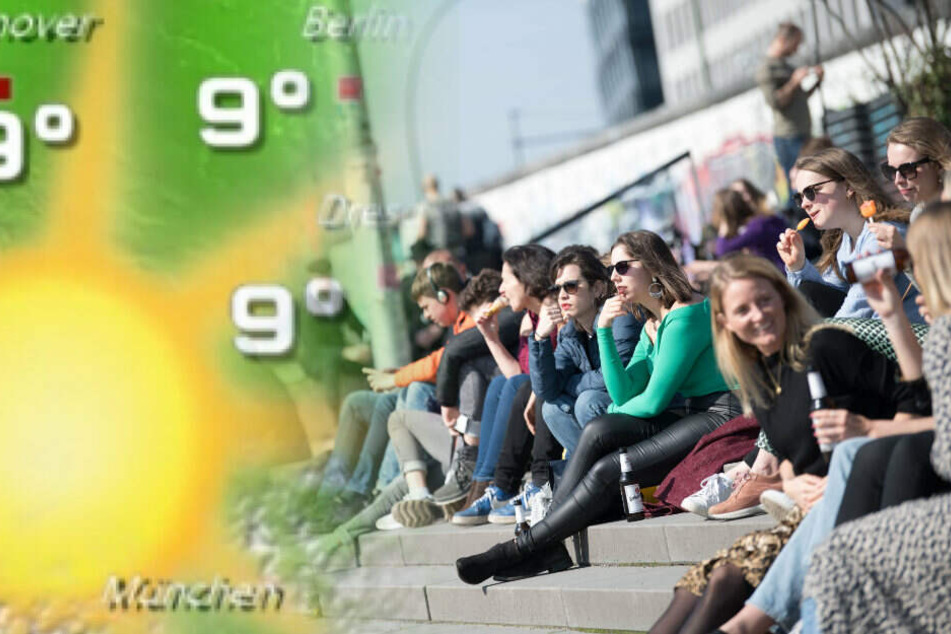 Zahlreiche Menschen genießen die Sonne an der East Side Gallery. (Bildmontage)