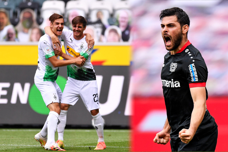 Borussia Mönchengladbach (l.) und Bayer 04 Leverkusen führen beide mit 1:0. Aktuell hätten die "Fohlen" die Champions League sicher, die Werkself müsste mit der Europa League vorlieb nehmen.