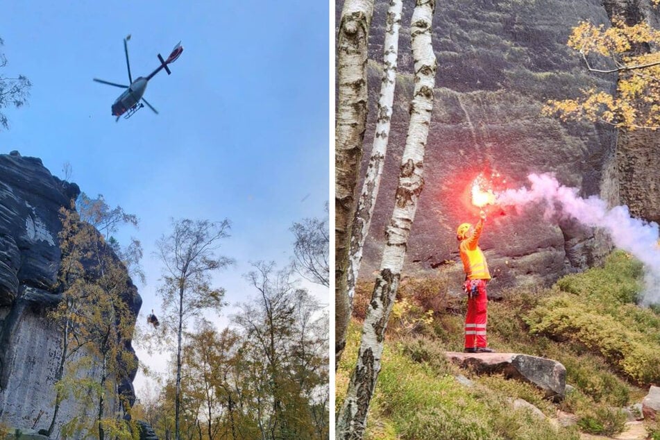 Mit einer Signalfackel lotste die Bergwacht den Rettungshubschrauber zum Einsatzort.