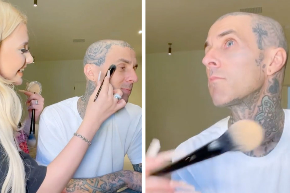 Travis Barker let his 15-year-old daughter try out a new KVD Beauty foundation on him, but never guessed she'd gain some of his wisdom in the process.