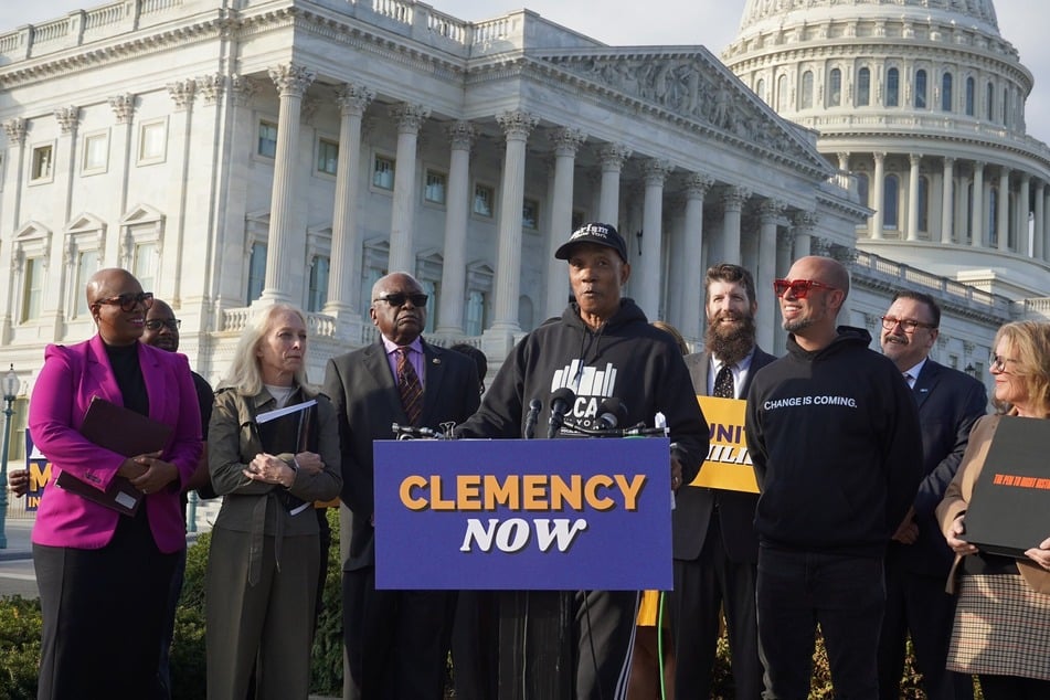 New York-based community advocate Neil Berry addresses the press during the Capitol Hill news conference calling for clemency now.