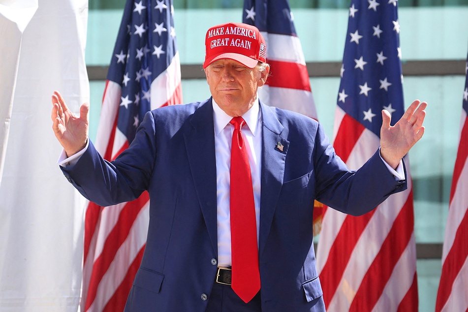 Republican presidential candidate Donald Trump arriving at his campaign rally at Festival Park in Racine, Wisconsin on June 18, 2024.