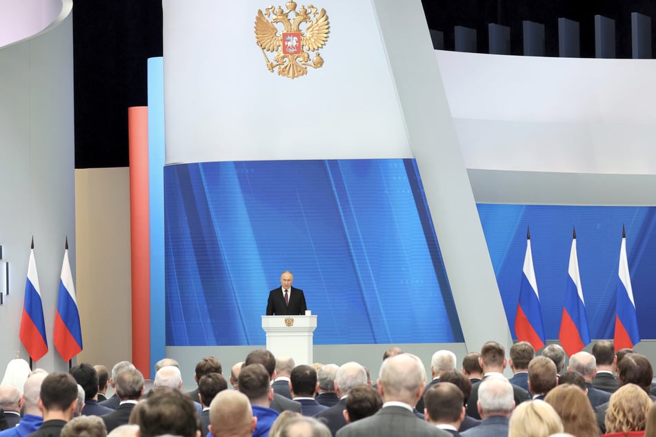 Russlands Präsident Putin spricht in Moskau vor mehr als Tausend Vertretern aus Politik, Wirtschaft, Kultur und Religion am Tag seiner Rede zur Lage der Nation.