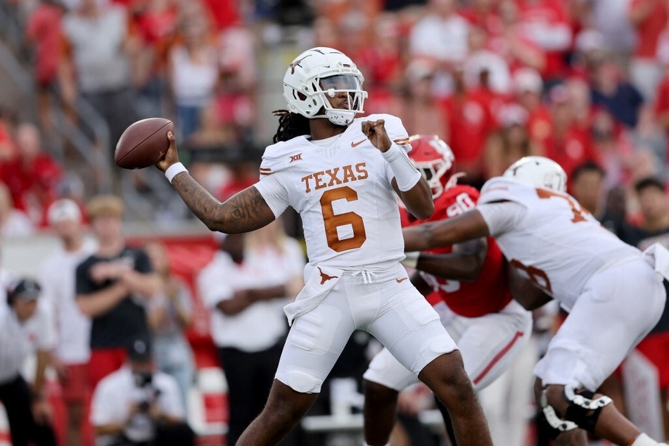 Maalik Muphy (pictured) has taken the starting quarterback spot at Texas with Quinn Ewers sidelined by injury.