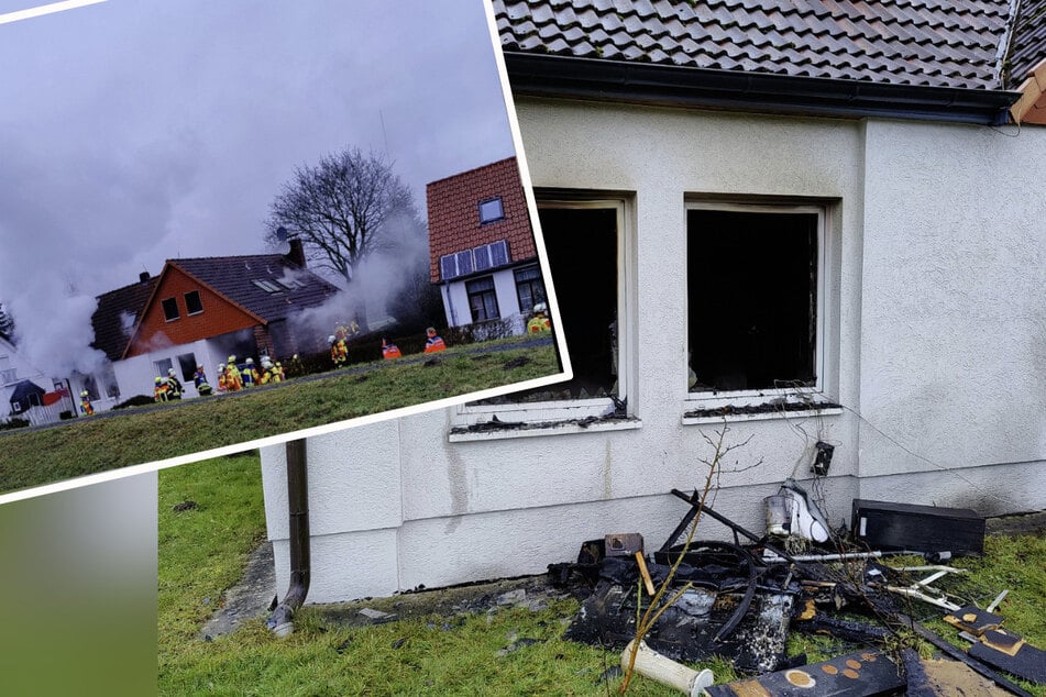 Brand in Einfamilienhaus: Feuerwehr rettet schwer verletzten Mann aus den Flammen
