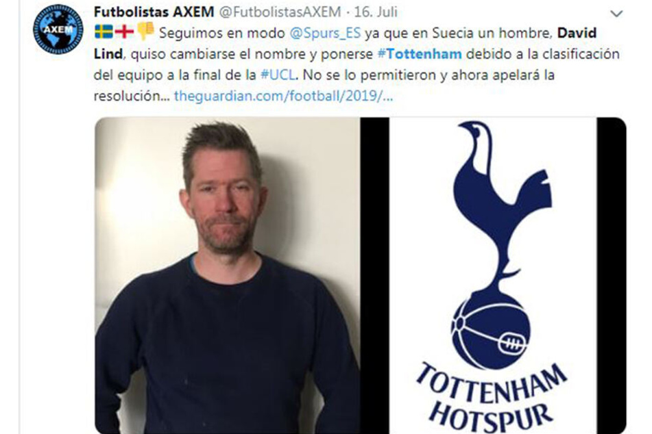 Die Twitter-Seite von Futbolistas AXEM über David Lind - vielleicht bald Tottenham.