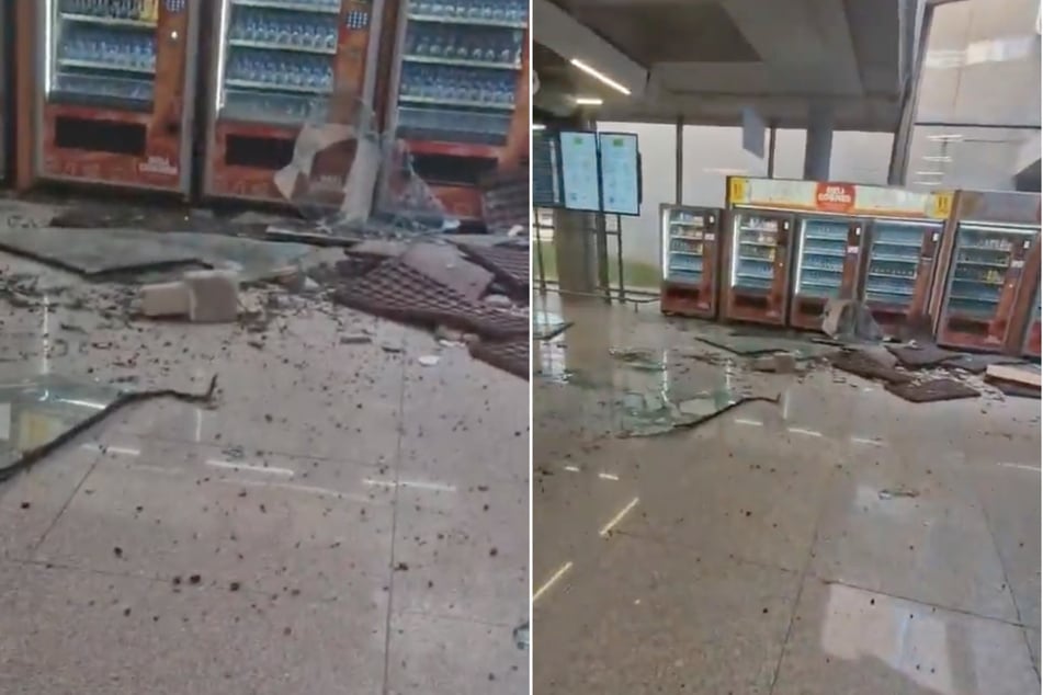 Aufnahmen nach dem Einsturz zeigen heruntergefallene Deckentrümmer am mallorquinischen Flughafen.