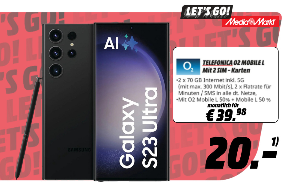 Samsung Galaxy S23 Ultra 5G für 20 Euro / 39,98 Euro im Monat.