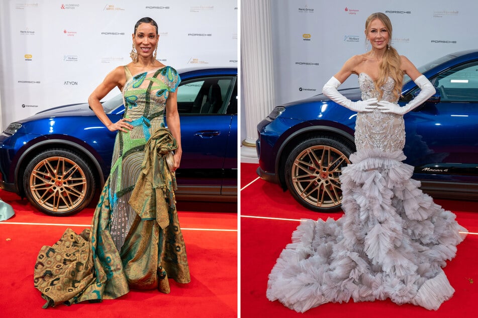 Neben den Kleidern überzeugten auch die Accessoires. Annabelle Mandeng (55, l.) trugt große Ohrringe, Jenny Elvers (54, r.) setzte zusätzlich noch auf weiße Handschuhe.