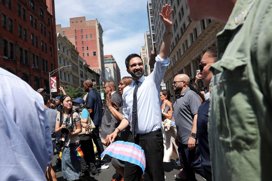 Mayoral candidate Zohran Mamdani waves to the crowd during the NYC Pride March in Manhattan on June 29, 2025.