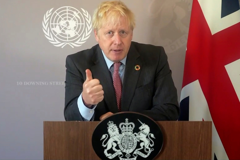 Boris Johnson, Premierminister von Großbritannien, hält in einer Videoaufzeichnung eine Rede, die während der 75. Sitzung der Generalversammlung der Vereinten Nationen abgespielt wird.