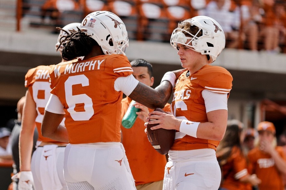 College football fans are confident that Maalik Murphy (l) will transfer out of Texas, with Arch Manning (r) potentially a backup to Quinn Ewers in 2024.