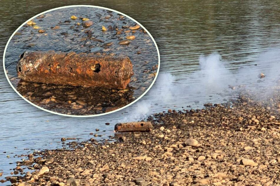 Niedrigwasser legt alte Brandbombe am Rhein frei: Plötzlich brennt sie