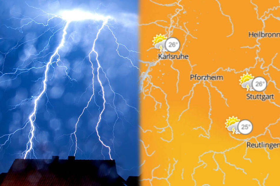 Am Wochenende bleibt es im Südwesten heiß, es wird aber teilweise ungemütlich. (Fotomontage)