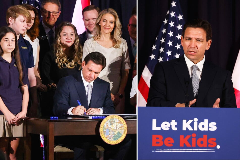 Florida Governor Ron DeSantis signed a series of anti-trans bills on Wednesday, and celebrated by throwing blue Sharpies into a cheering crowd.