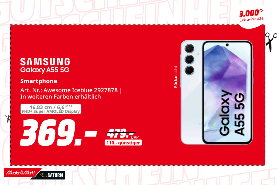 Samsung Galaxy A55 5G für 369 statt 479 Euro.