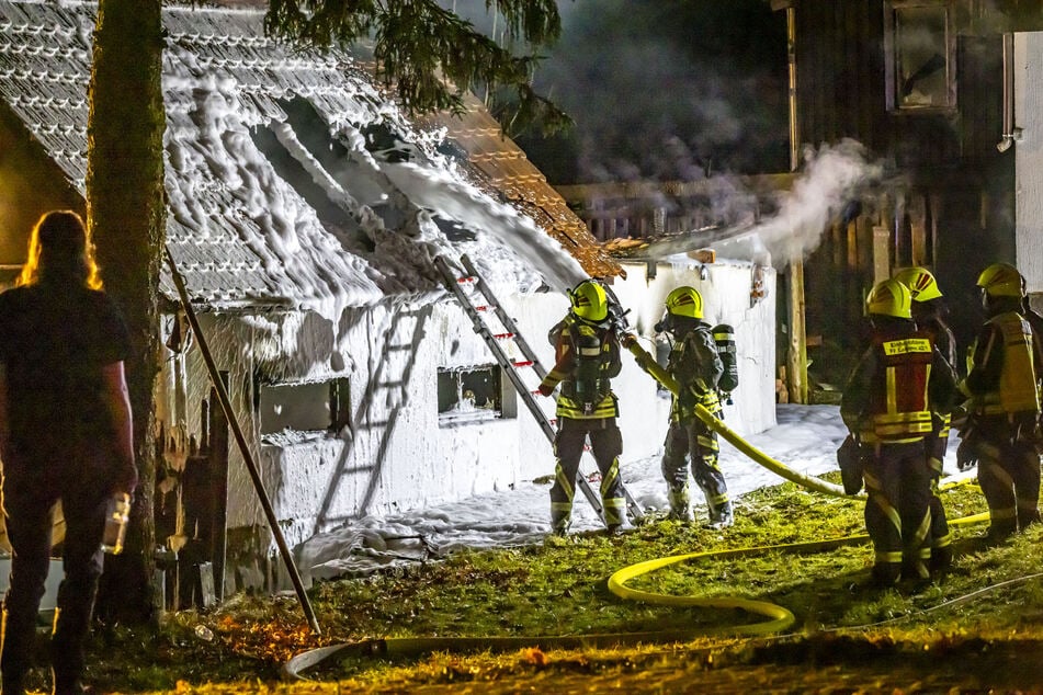 Am frühen Dienstagmorgen bekämpften Einsatzkräfte den Brand in Lohmen.