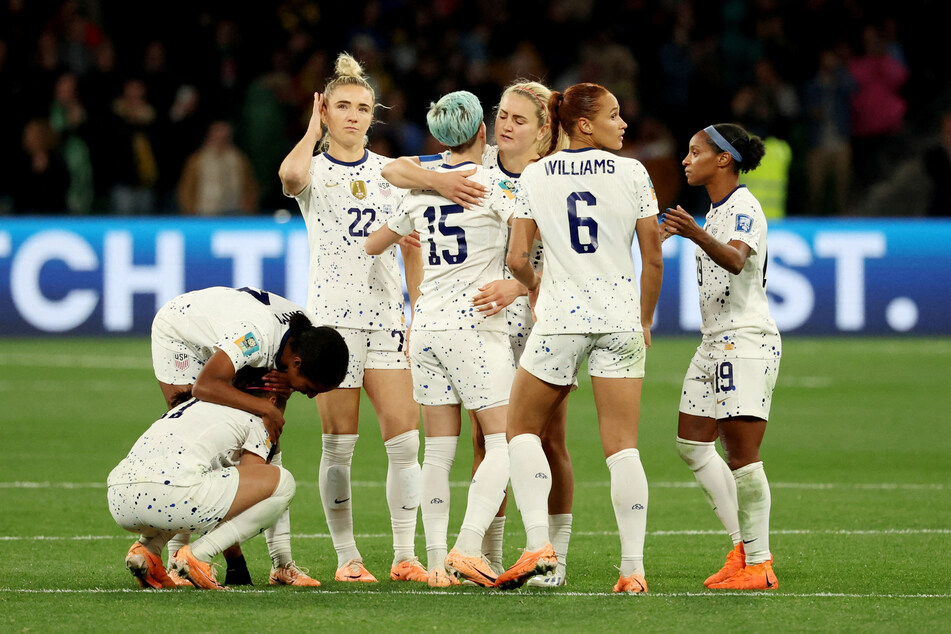 Members of the USWNT console each other as they are knocked out of the 2023 Women's World Cup.