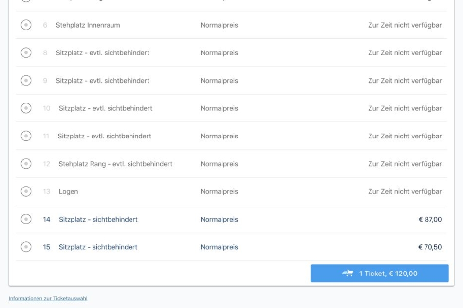 Tickets in zwei Kategorien zu haben.