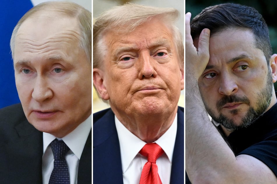 Donald Trump (c.) is reportedly still attempting to arrange a meeting with Vladimir Putin (l.) and Volodymyr Zelensky.