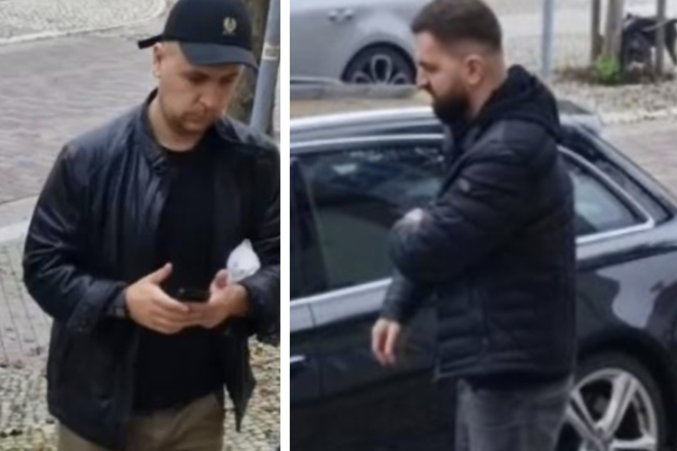 Die Polizei sucht mit diesen Fahndungsfotos nach den Männern, die das mutmaßliche Tatfahrzeug in Neuruppin gekauft hatten.