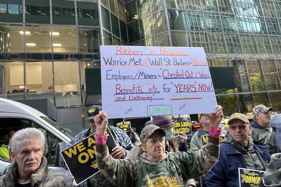 Alabama coal miners and their families rally outside BlackRock headquarters in New York City demanding a fair contract.