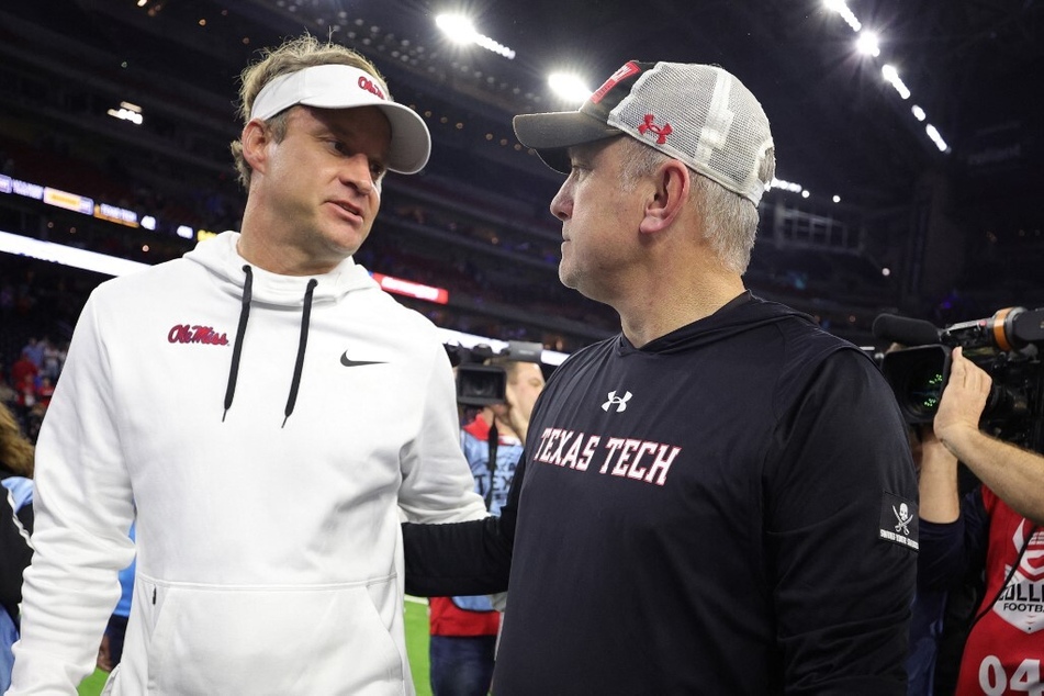 On Thursday, Texas Tech's coach Joey McGuire (r) disputed all allegations made by Ole Miss coach Lane Kiffin.