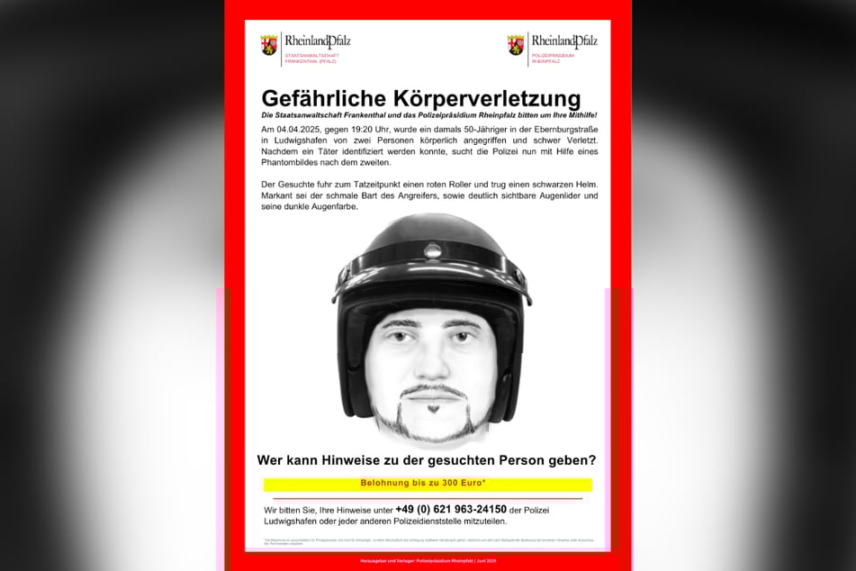 Die rheinland-pfälzische Polizei veröffentlichte ein Fahndungsplakat, das auch ein Phantombild des gesuchten Manns zeigt.