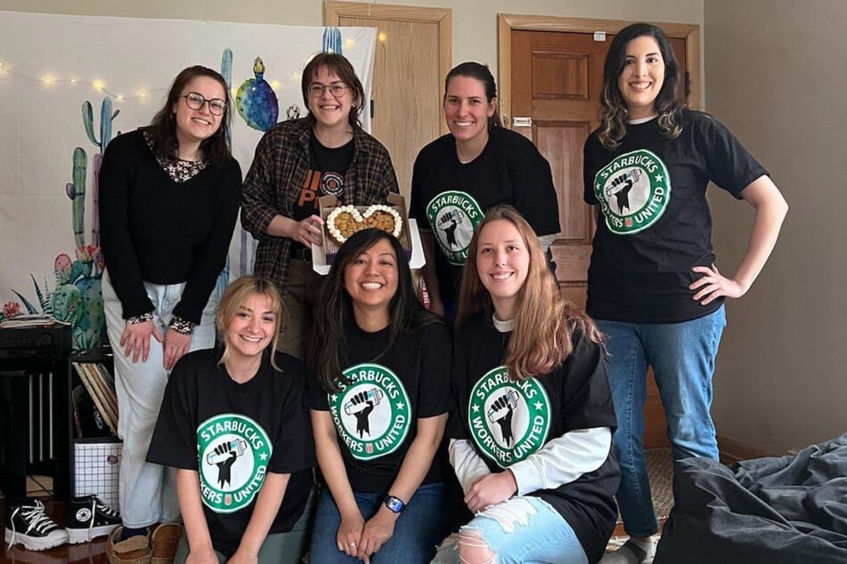 Starbucks workers in Oak Creek, Wisconsin, celebrate their union victory.