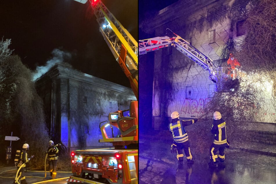 Efeuranken an der Fassade eines Hochbunkers in Hattingen haben Feuer gefangen. (Fotomontage)