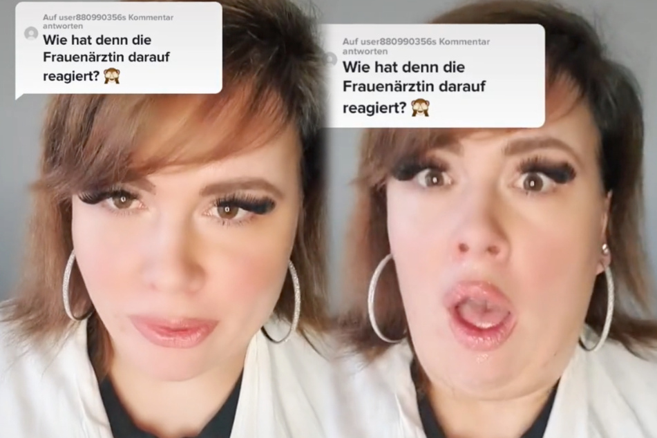 Liesl spielte die Reaktion der Ärztin jetzt auf TikTok nach - inklusive Wasserstrahl. (Montage)
