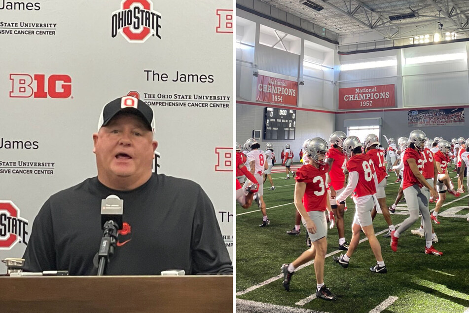 Ohio State football caused a stir by unveiling a preview of the team's offense under the leadership of new offensive coordinator Chip Kelly (l.).