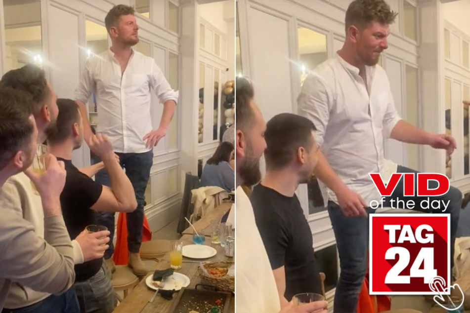 Today's Viral Video of the Day features a man who thought standing up on a table during bottomless brunch was a great idea! Turns out... it wasn't.
