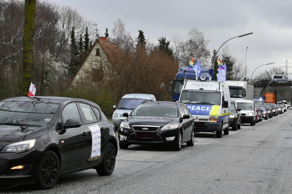 Die "Freiheitsfahrer Hamburg" demonstrierten am Samstag in Harburg.
